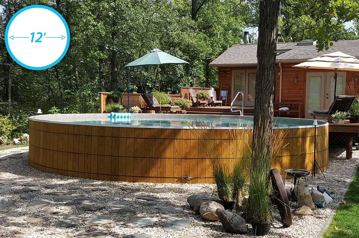 wooden round above ground pool with 12 ft diagram
