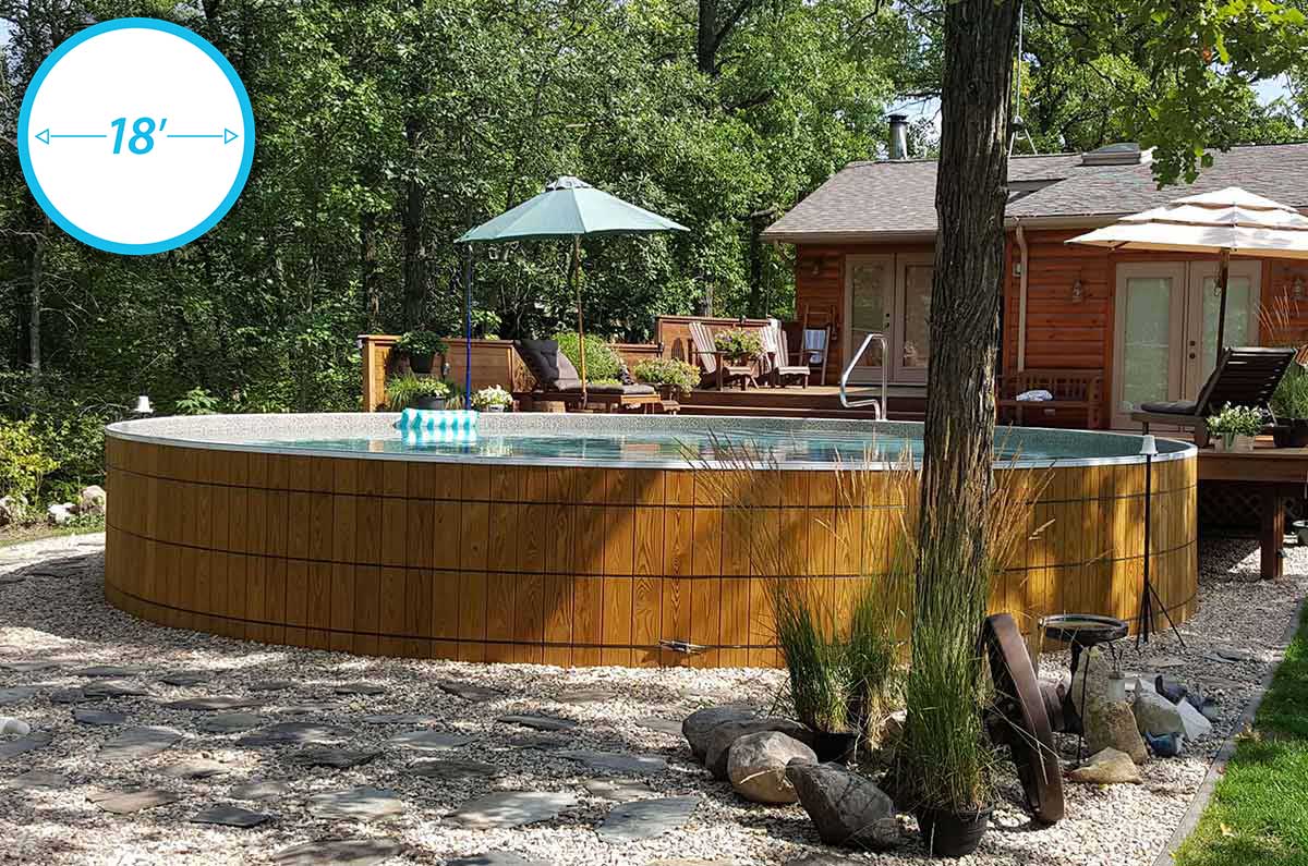 wooden round above ground pool with 18 ft diagram